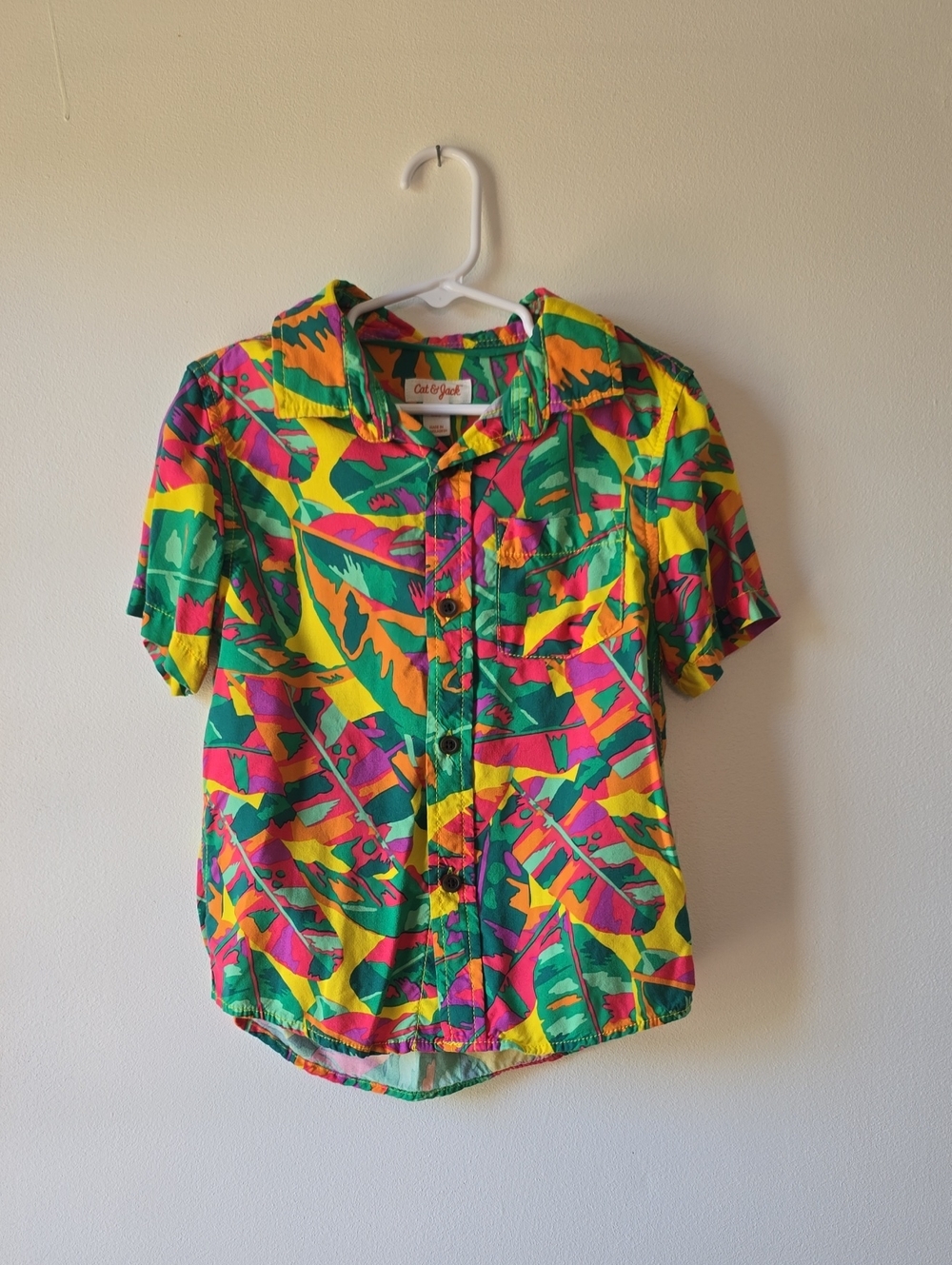 Cat & Jack Bright Tropical Print Button-Down Shirt - Yellow, Green, Pink, Orange